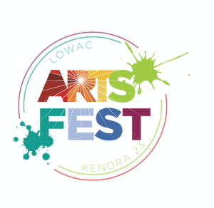 A logo that reads ArtsFest with wording in the middle and paint splashes around it. 